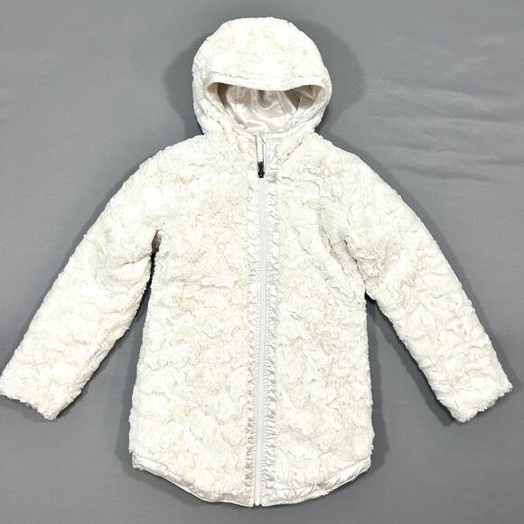 The North Face Reversible Winter Jacket Girls Hooded Soft White Coat 10/12 M - Picture 4 of 10